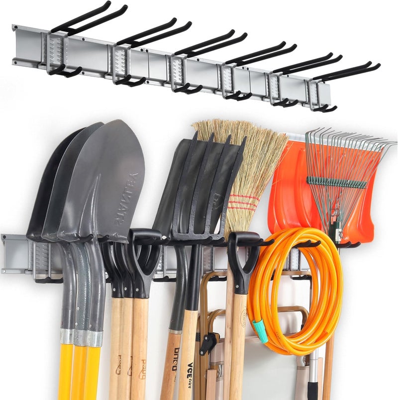 Aking Ace Wall Mount Tool Storage Rack, Garage Organization, Heavy Duty Garage Storage Tool Organizer, Garden Tool Wall Hooks and Hangers, Hold Up to 350lbs Grey - Image 1